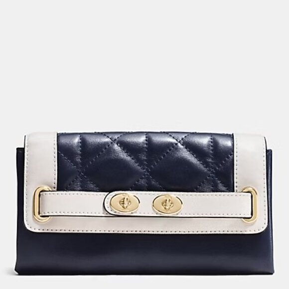 NWT Coach F53910 Envelope Wallet Navy Blue Quilted Leather $295 Imperfect As Is - Picture 1 of 13